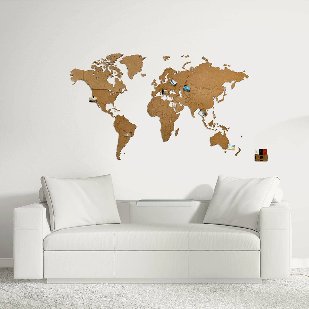 Carte du Monde en bois - 130 cm x 78 cm - Marron - WorlMap
